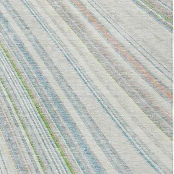 10' X 14' Ivory Blue And Green Striped Washable Indoor Outdoor Area Rug