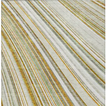 3' X 5' Linen Ivory And Gold Striped Washable Indoor Outdoor Area Rug
