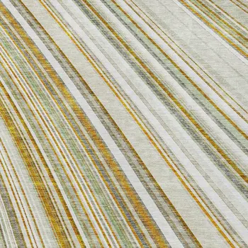 8' X 10' Linen Ivory And Gold Striped Washable Indoor Outdoor Area Rug