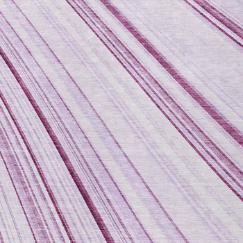 3' X 5' Lavender Ivory And Eggplant Striped Washable Indoor Outdoor Area Rug