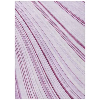 8' X 10' Lavender Ivory And Eggplant Striped Washable Indoor Outdoor Area Rug