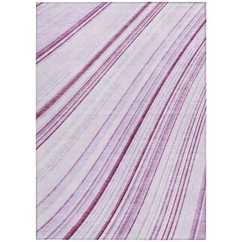 8' X 10' Lavender Ivory And Eggplant Striped Washable Indoor Outdoor Area Rug