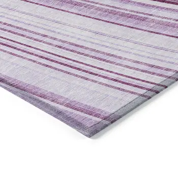 8' X 10' Lavender Ivory And Eggplant Striped Washable Indoor Outdoor Area Rug