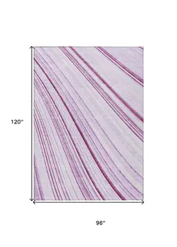 8' X 10' Lavender Ivory And Eggplant Striped Washable Indoor Outdoor Area Rug