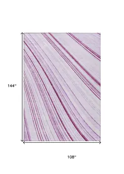 9' X 12' Lavender Ivory And Eggplant Striped Washable Indoor Outdoor Area Rug