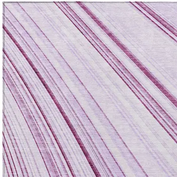 9' X 12' Lavender Ivory And Eggplant Striped Washable Indoor Outdoor Area Rug