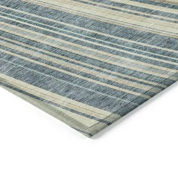 5' X 8' Sky Blue Beige And Tan Striped Washable Indoor Outdoor Area Rug