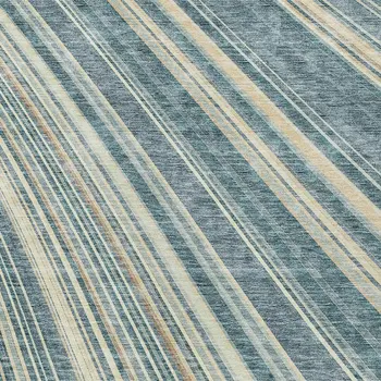 5' X 8' Sky Blue Beige And Tan Striped Washable Indoor Outdoor Area Rug