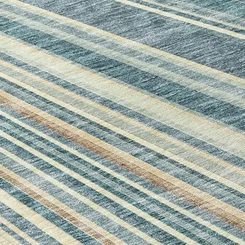 8' Sky Blue Beige And Tan Round Striped Washable Indoor Outdoor Area Rug