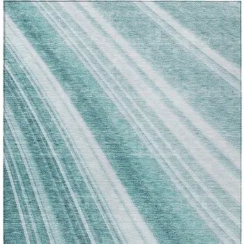 3' X 5' Teal Blue Turquoise And Aqua Striped Washable Indoor Outdoor Area Rug