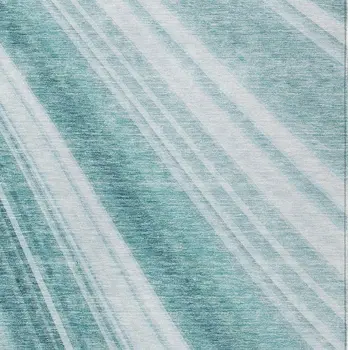 3' X 5' Teal Blue Turquoise And Aqua Striped Washable Indoor Outdoor Area Rug