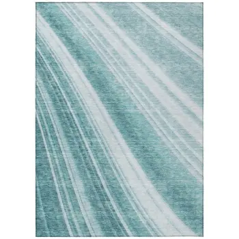 9' X 12' Teal Blue Turquoise And Aqua Striped Washable Indoor Outdoor Area Rug