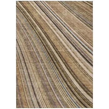 3' X 5' Taupe Beige And Brown Striped Washable Indoor Outdoor Area Rug