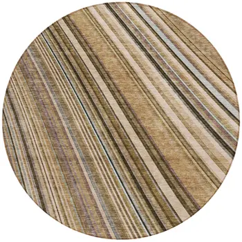 8' Taupe Beige And Brown Round Striped Washable Indoor Outdoor Area Rug
