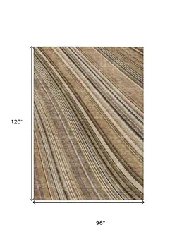 8' X 10' Taupe Beige And Brown Striped Washable Indoor Outdoor Area Rug