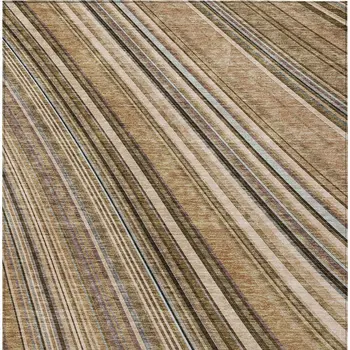 10' X 14' Taupe Beige And Brown Striped Washable Indoor Outdoor Area Rug