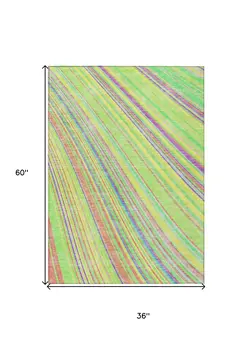 3' X 5' Yellow Lime Green And Purple Striped Washable Indoor Outdoor Area Rug