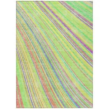 3' X 5' Yellow Lime Green And Purple Striped Washable Indoor Outdoor Area Rug