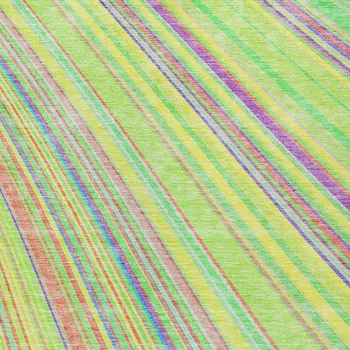 3' X 5' Yellow Lime Green And Purple Striped Washable Indoor Outdoor Area Rug