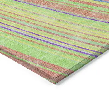 5' X 8' Yellow Lime Green And Purple Striped Washable Indoor Outdoor Area Rug