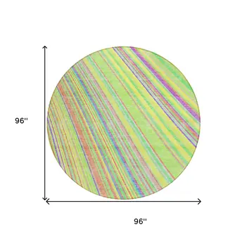 8' Yellow Lime Green And Purple Round Striped Washable Indoor Outdoor Area Rug