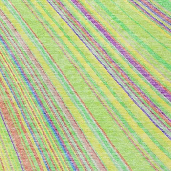 8' X 10' Yellow Lime Green And Purple Striped Washable Indoor Outdoor Area Rug