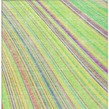 10' X 14' Yellow Lime Green And Purple Striped Washable Indoor Outdoor Area Rug