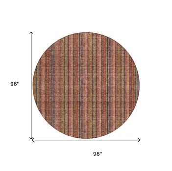 8' Blush Burgundy And Pink Round Striped Washable Indoor Outdoor Area Rug