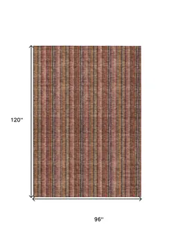 8' X 10' Blush Burgundy And Pink Striped Washable Indoor Outdoor Area Rug