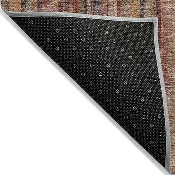 8' X 10' Blush Burgundy And Pink Striped Washable Indoor Outdoor Area Rug