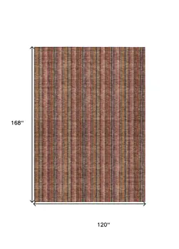 10' X 14' Blush Burgundy And Pink Striped Washable Indoor Outdoor Area Rug