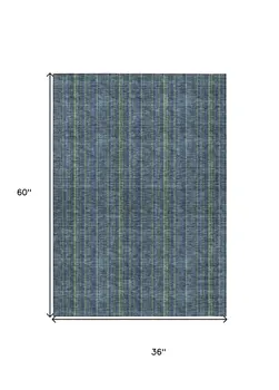 3' X 5' Blue Denim Blue And Mint Green Striped Washable Indoor Outdoor Area Rug
