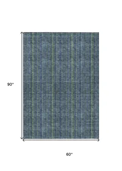 5' X 8' Blue Denim Blue And Mint Green Striped Washable Indoor Outdoor Area Rug