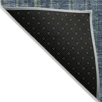 5' X 8' Blue Denim Blue And Mint Green Striped Washable Indoor Outdoor Area Rug