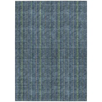 5' X 8' Blue Denim Blue And Mint Green Striped Washable Indoor Outdoor Area Rug