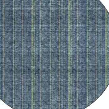 8' Blue Denim Blue And Mint Green Round Striped Washable Indoor Outdoor Area Rug