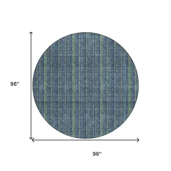 8' Blue Denim Blue And Mint Green Round Striped Washable Indoor Outdoor Area Rug