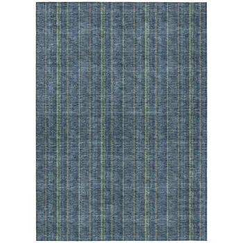 8' X 10' Blue Denim Blue And Mint Green Striped Washable Indoor Outdoor Area Rug