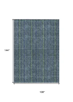 9' X 12' Blue Denim Blue And Mint Green Striped Washable Indoor Outdoor Area Rug