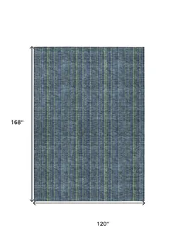 10' X 14' Blue Denim Blue And Mint Green Striped Washable Indoor Outdoor Area Rug