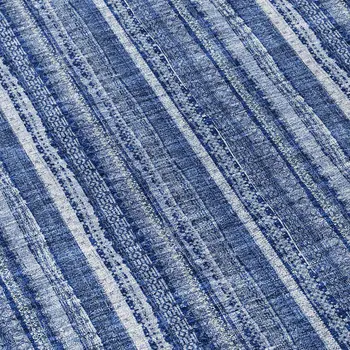 8' Denim Blue And Ivory Round Striped Washable Indoor Outdoor Area Rug