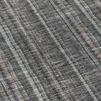 8' Gray And Silver Round Striped Washable Indoor Outdoor Area Rug