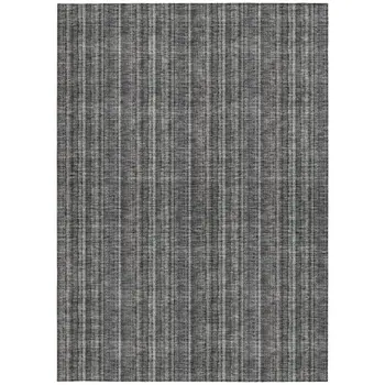 8' X 10' Gray And Silver Striped Washable Indoor Outdoor Area Rug