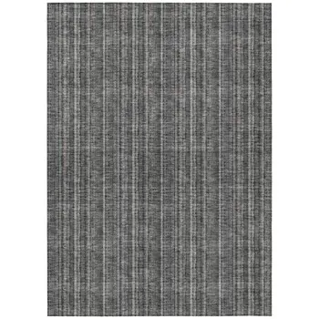 8' X 10' Gray And Silver Striped Washable Indoor Outdoor Area Rug
