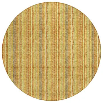 8' Gold And Copper Round Striped Washable Indoor Outdoor Area Rug
