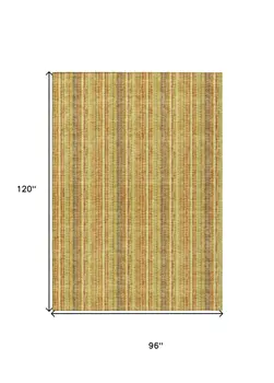 8' X 10' Gold And Copper Striped Washable Indoor Outdoor Area Rug