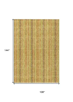 9' X 12' Gold And Copper Striped Washable Indoor Outdoor Area Rug