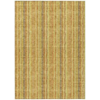 9' X 12' Gold And Copper Striped Washable Indoor Outdoor Area Rug