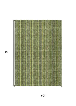 5' X 8' Olive Green And Lime Green Striped Washable Indoor Outdoor Area Rug