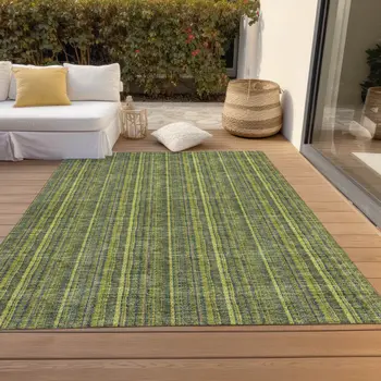 5' X 8' Olive Green And Lime Green Striped Washable Indoor Outdoor Area Rug